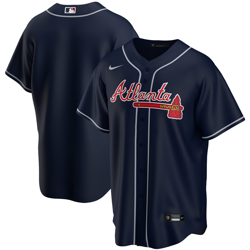 2020 MLB Men Atlanta Braves Nike Navy Alternate 2020 Replica Jersey 1->customized mlb jersey->Custom Jersey
